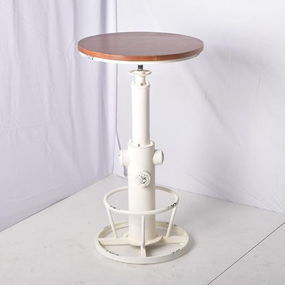 Topower 3 Piece Pub bar Set Retro Industrial Round bar Table and Stools for 2 Height Adjustable Pub Table and stools Match bar Height and Counter Barstool Antique White