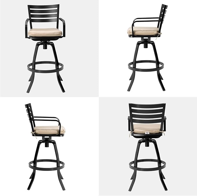 Pellebant Outdoor Bar Stools Set of 4 with Sunbrella Cushion, 29.5" Aluminum Swivel Bar Height Stool Chairs with Back & Footrest, Rust-Proof Patio Bartools for Deck Lawn Garden, Beige