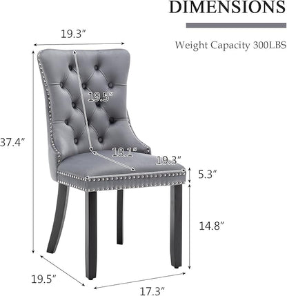 Velvet Dining Chairs Set of 6, Tufted Dining Room Chairs with Nailhead Ring Pull Trim, Upholstered Dining Chairs with Solid Wood Legs for Kitchen Dining Room (Grey)