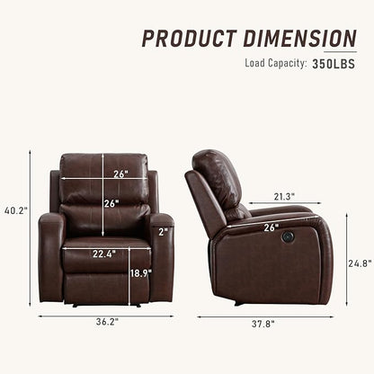 Electric Recliner Chair, Soft PU Leather Power Recliners with Padded Backrest, Single Overstuffed Heavy Duty Reclining Sofa for Living Room Bedroom, Brown