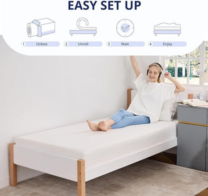 Twin Mattress 8 Inch Green Tea Memory Foam Mattress for Cool Sleep & Pressure Relief, Medium Feel Support, Fiberglass Free, Bed in a Box, Removable Washable Cover, CertiPUR-US Certified