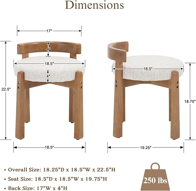 Modern Vanity Chair Upholstered Small Ottoman Footstool, Make Up Stool Chenille Fabric with Backrest Wooden Frame for Living Room Bedrooms, 2PCS, Beige