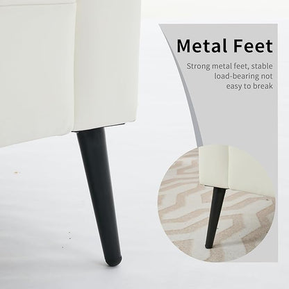 YISHENG Mid-Century Modern Living Room Accent Chairs Set of 2 - Oversized Faux Leather Armchairs with Removable Cushions & Metal Legs, Comfortable Sofas for Office/Lounge/Bedroom/Reception,Cream