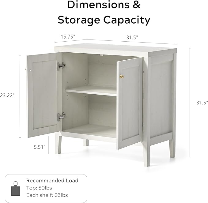 Sideboard Buffet Cabinets with Adjusable Shelves, Farmhouse Storage Cabinet, Credenza, Accent Cabinet, Kitchen Coffee Bar Console Table for Living Dining Room, Antique White