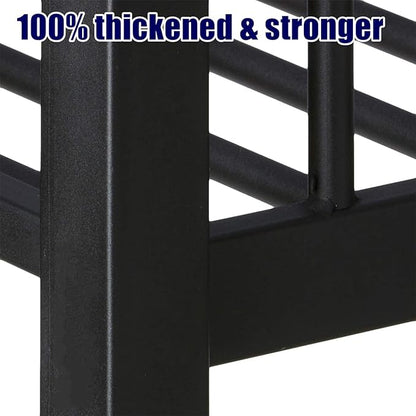 Higher Quality & Stronger Heavy Duty Steel Black Bunk Bed Twin XL Over Queen Size Bunkbed, Thickened More Stable Safer Metal Bunk Queen Bed (Easier to Assemble) (Twin XL Over Queen)