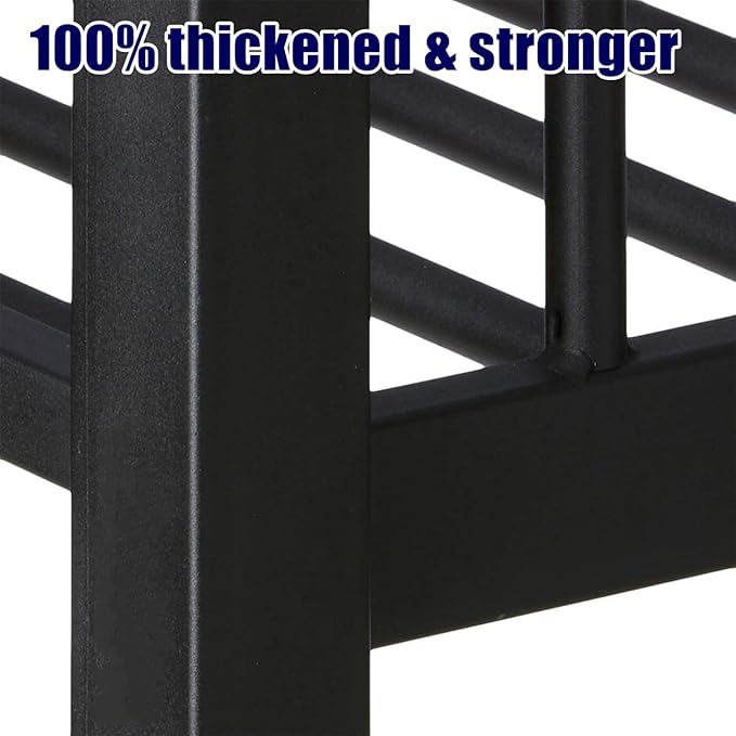 Higher Quality & Stronger Heavy Duty Industrial Style Metal Queen Over Queen Bunk Bed, Thickened More Stable Black Steel Bunkbed Bunk Queen Bed (Easier to Assemble)