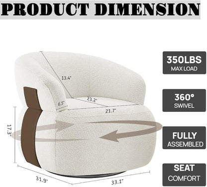 Swivel Barrel Accent Chairs-Modern Round Club Arm Chair Upholstered Living Room Armchair, Single Sofa Seating Bedroom Side Reading Seat for Living Roon Office (White,1 Pack)