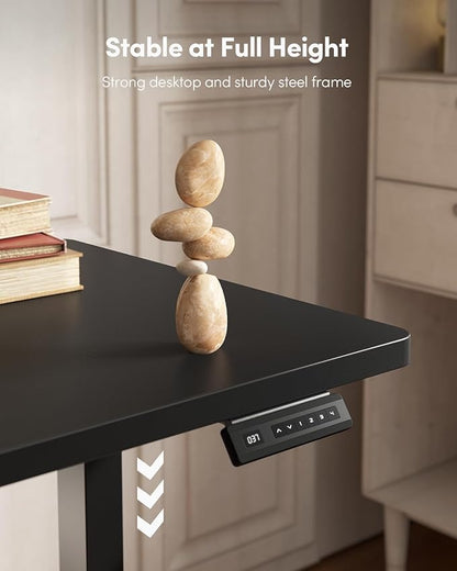 FEZIBO One-Piece Standing Desk Adjustable Height Stand up Home Office Desk, 48x24 Inch Electric Standing Computer Desk, with 4 Memory Presets, Headphone Hook, Black