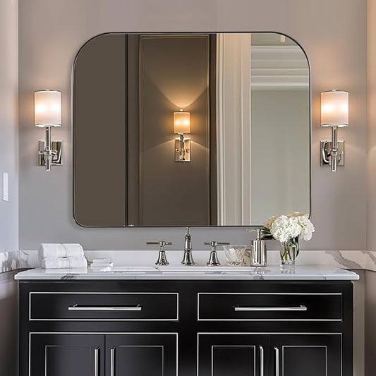 ANDY STAR Chrome Arched Mantel Large Wall Mirror, 30x36 Polished Nickel Stainless Steel Framed Arch Mirror Wall-Mounted for Wall Decor Living Room, Bathroom, Bedroom, Entryway & Fireplace Mantel