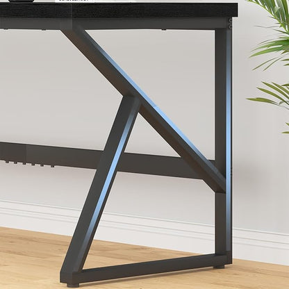 HSH 70 Inch Long Black Desk, Large Metal Wood Computer Desk for 2 Monitors, Modern Home Office PC Laptop Desk for 2 People Executive Writing Work Study Gaming, Simple Bedroom Living Room Black Table