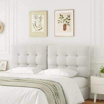 Tufted Upholstered King Headboard, Adjustable Height King Size Headboard Only from 39”to 44” with Durable Solid Wood Legs, Modern Button Diamond Fabric Head Board with Width Adapters, Beige