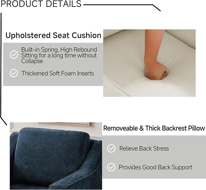 UIXE Swivel Accent Chair Set of 2, Chenille Upholstered Arm Chair for Living Room, Modern Club Armchair Comfy Single Sofa Bedroom Reading Seat with Lumbar Pillow - Navy Blue