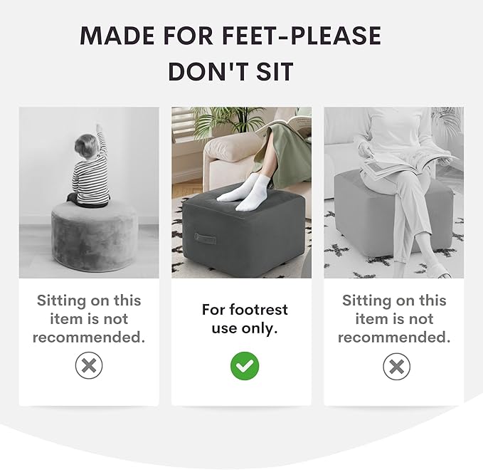 MeMoreCool Square Stuffed Pouf Ottoman Foot Rest, Stripe Furry Floor Pouf Foot Stool with Foam Chunk Filling, Soft Fluffy Stuffed Ottoman Footrest for Living Room, Faux Fur Grey