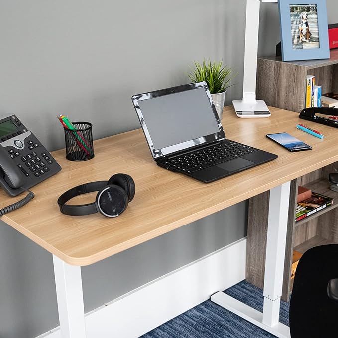 Stand Up Desk Store Electric Compact Standing Desk (Charcoal Frame/Natural Oak Top, 48” Wide)