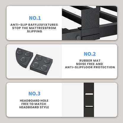16 Inch Twin Size Bed Frame, 3500Lbs Heavy Duty Metal Platform with Round Corner Legs Mattress Slide Stopper, Steel Slat Support No Box Spring Needed, Noise Free, Non-Slip, Easy Assembly