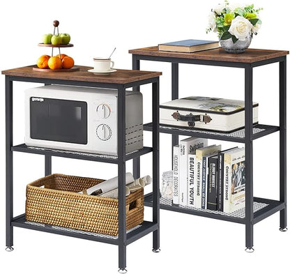 VECELO Tall End Side Tables,30" Height Nightstand with 3-Tier Storage Shelf for Bedroom Living Room, Easy Assembly,Industrial Style, Brown