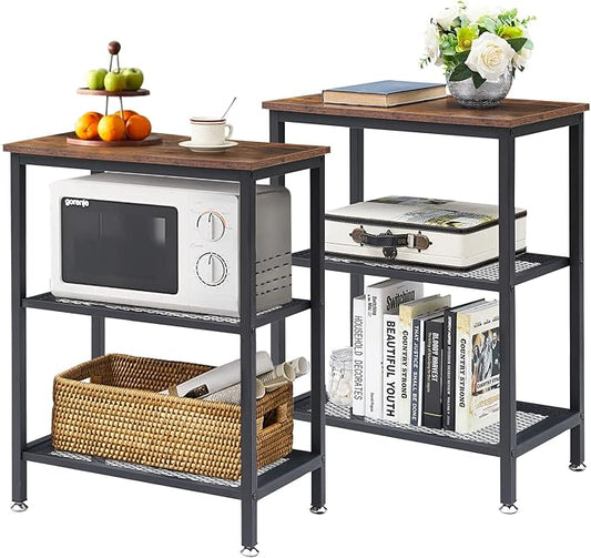 VECELO Tall End Side Tables,30" Height Nightstand with 3-Tier Storage Shelf for Bedroom Living Room, Easy Assembly,Industrial Style, Brown