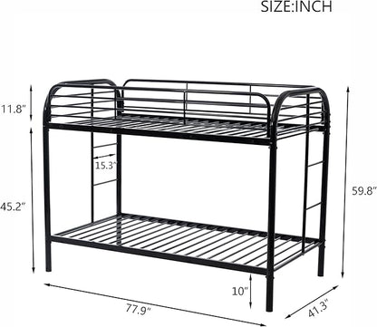 Bunk Bed Twin Over Twin Metal Bunk Bed w/Full-Length Guardrail & Side Ladder, Low Metal Bed Frame for Teens, Girls, Boys, Adults,No Box Spring Needed (C Black)