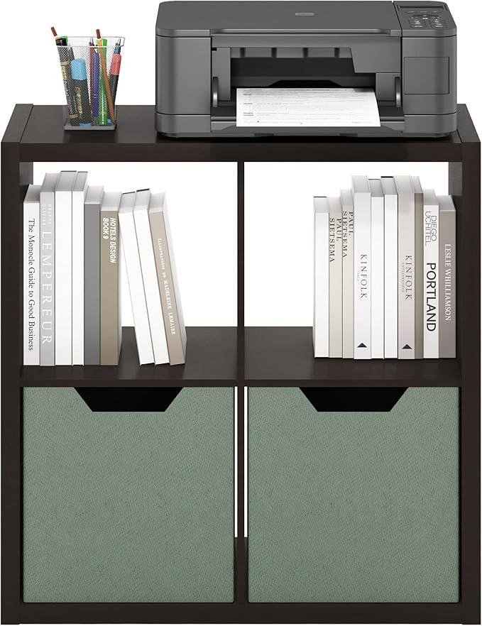 Furinno CUBICLE Book Shelf, 4-Cube Bookself, Thick Frame Bookcase with Reversible Open Back, 14.6 x 30 x 30, for Living Room, Bedroom, Home Office, Black Dark Oak