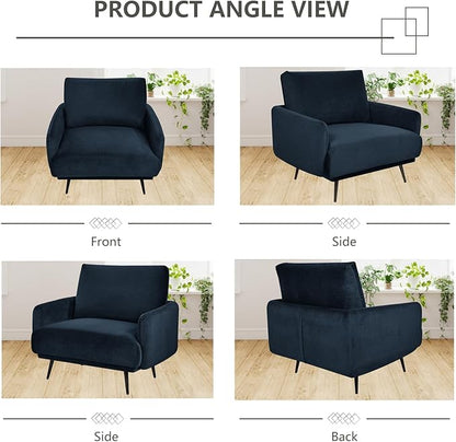 Oversized Accent Chair for Living Room Chairs Reading Arm Chair Comfy Modern Single Sofa Side Chairs with Metal Legs & Soft Cushion for Bedroom, Waiting Room (Velvet Navy Blue, Set of 2)