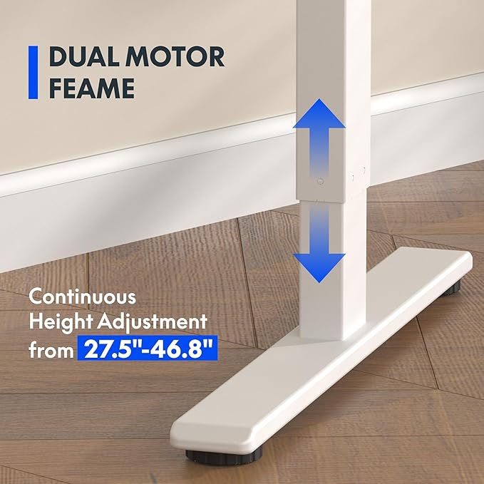 FLEXISPOT E3 Dual Motor Electric Standing Desk 55x28 Inch Whole-Piece Board Height Adjustable Electric Sit Stand Desk (White Frame + Marble Grey Desktop, 2 Packages)