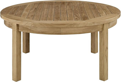 Modway Marina Premium Grade A Teak Wood 3-Piece Outdoor Patio Furniture Set in Natural Navy