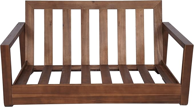 Christopher Knight Home Rammus 2 Pieces Outdoor Conversation Set, Acacia Wood Chat Set, Rectangular Coffee Table and Patio Loveseat Sofa, Slat Design Patio Furniture Set for Garden, Beige + Mocha