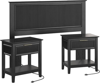 Bush Home 65-inch Full/Queen Headboard with 2 Nightstands, Bedroom Furniture, Camille Collection, Onyx Birch