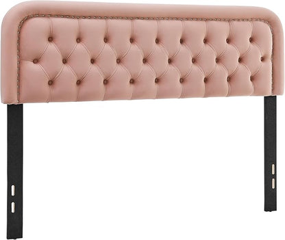 BeyetseaTufted Upholstered Pink Full Headboard only-Button Solid Wood HeadBoards with Adjustable Height-Modern Velvet Padded Bed Head Boards-Easy Install&Nailhead