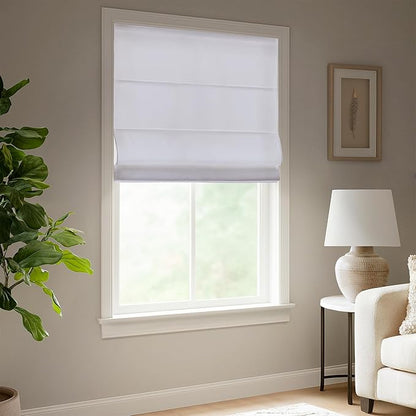 Madison Park Galen Matte White Cordless Roman Shades - Fabric Privacy Single Panel Darkening, Energy Efficient, Thermal Insulated Window Blind Treatment, for Home, Living Room Decor, 23" W x 64" H
