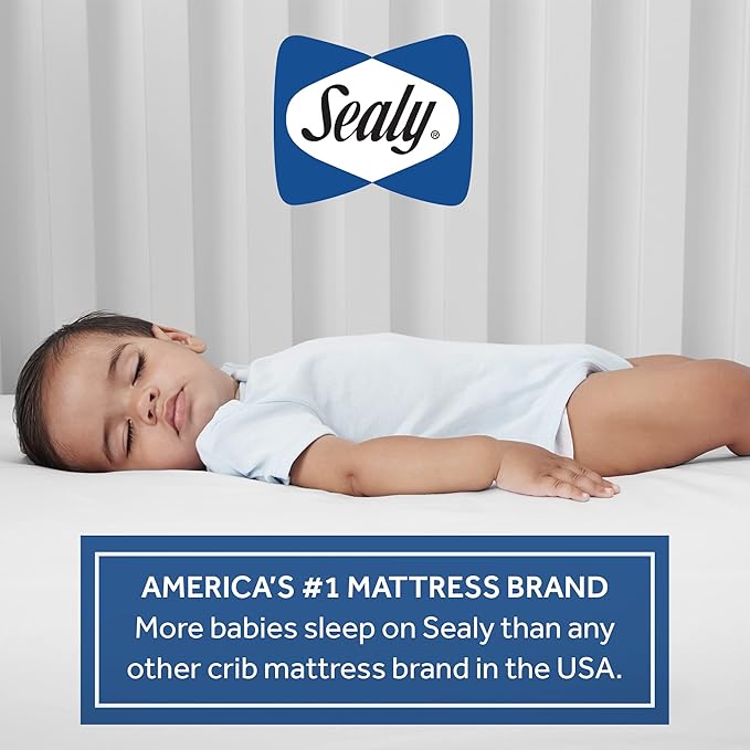 Sealy Baby Flex Cool 2 Stage Breathable Crib Mattress with Toddler Bed Fit, Waterproof & Airy Cotton Cover, 204 Premium Coils, GREENGUARD Gold Certified, Safety & Quality Tested, Made in USA, 52x28"
