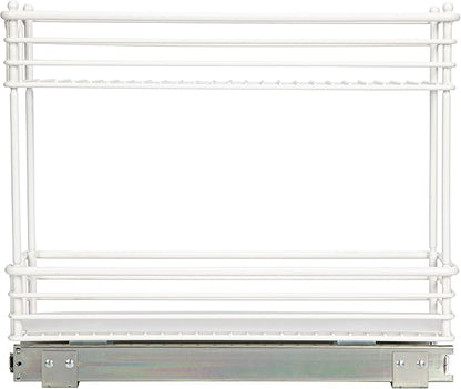 Household Essentials Glidez Multipurpose Paint-Finished Steel Pull-Out/Slide-Out Storage Organizer with Plastic Liners for Under Cabinet Use - 2-Tier Design, White