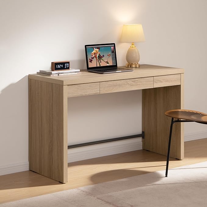 SICOTAS Home Office Executive Desk - 47-Inch Computer Desk with Drawer, Farmhouse Writing Study Desk with Storage,Boho Makeup Vanity Table for Bedroom (Reclaimed Light Oak, 2 Pieces)