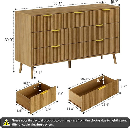 LYNSOM Fluted Dresser and Nightstand Sets 4 Piece, 2-Drawer Nightstands and 5/7 Drawers Dresser, Wood Bedroom Furniture Set for Home, Bedroom, Hallway, Natural Oak