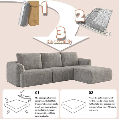 EASE MOOSE Cloud Couch Sectional Sofa, Large U-Shaped Oversized Modular Couch for Living Room, Minimalist Boneless Couches with Ottoman, 5-Seat Deep Sofas for Bedroom, Chenille (Light Grey)