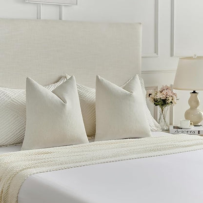 FUTEI Cream Chenille Decorative Throw Pillow Covers 20x20 Inch Set of 2,Soft Cozy Faux Linen Textured Cushion Case,Farmhouse Home Decor for Couch Living Room