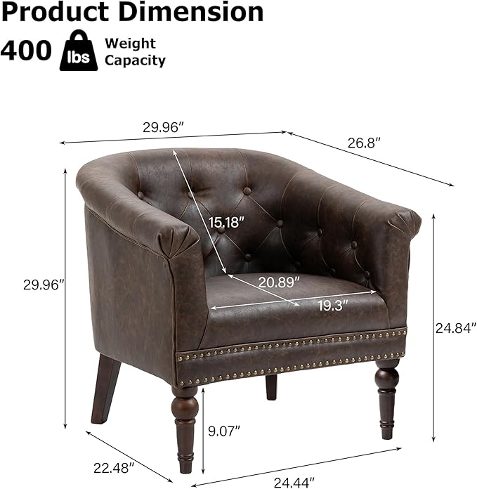 Lumibee Faux Leather Barrel Chairs, Upholstered Accent Chairs Set of 4 for Living Room, Modern Comfy Club Armchairs for Office, Bedroom, Waiting Room-Chocolate