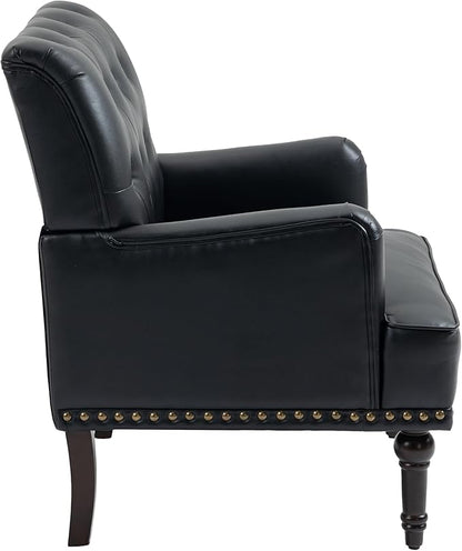 UIXE PU Leather Accent Chairs Set of 2, Modern Upholstered Armchair for Living Room, Comfy Arm Chair Single Sofa Reading Seat with Wooden Legs for Office Home Bedroom - Black