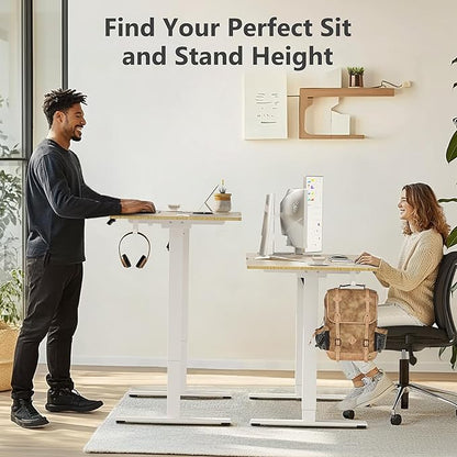 63 x 28 inch Electric Standing Desk Adjustable Height with 4 Wheels, 4 Memory Height Settings, 2 Headphone Hook, for Home Office, Splice Board Oak