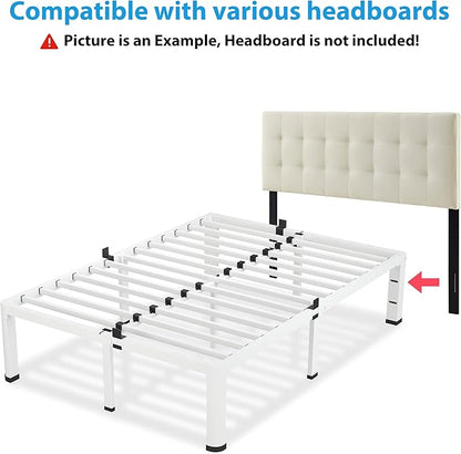 18 Inch King Size White Bed Frame, 3500Lbs Heavy Duty Metal Platform with Round Corner Legs Mattress Slide Stopper, Steel Slat Support No Box Spring Needed, Noise Free, Non-Slip, Easy Assembly