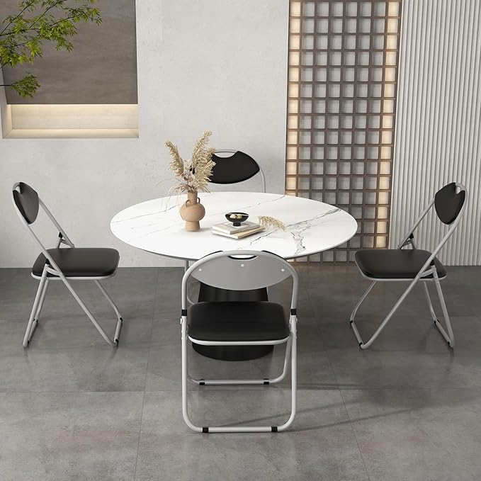 S AFSTAR Folding Chairs Set of 4, Metal Folding Chairs with Carrying Handles, Padded Seats, Non-Slip Foot Pads, Indoor & Outdoor Foldable Padded Chairs for Home Office Reception Room Church, Black