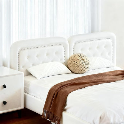 Tufted Upholstered Headboard King Size, Button Adjustable Height King Head Board Only, Sturdy and Durable Solid Wood with Nailhead Trim Headboards, Ideal for Bedroom, Dorm, Guest Room,Beige
