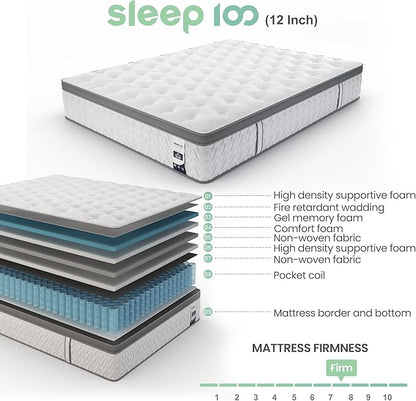 Full Mattress 12 Inch, 5-Zone Deep Sleep Firm Mattress with Extra Lumbar & Shoulder Support, Hotel Collection Hybrid Double Mattresses Pain Relief - Fiberglass Free - No Odor-365 Night Trial