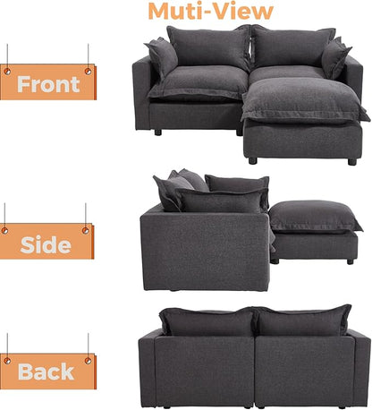 chairus 68" Love Seat Sofa with Ottoman Upholstered Linen Deep Seat Couch with Pillow Modular Oversized Couch Sleeper for Living Room, Bedroom, Reception Room, Apartment, 2-Seater/Black