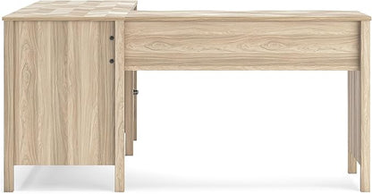 Signature Design by Ashley Battelle Casual L-Shaped Chevron Pattern 60" Home Office Desk with Return, Drawer and Cabinet, Light Brown