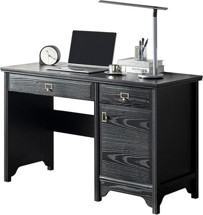 Chogori 47" Solid Wood Executive Desk, Farmhouse Office Computer Desk with 2 Drawers & Storage Cabinet, Wooden Writing Table for Home Office Study Bedroom, Black