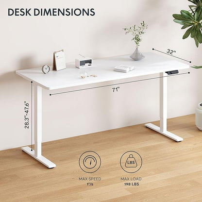 FLEXISPOT 71x32 Inch Large Dual Motor Electric Standing Desk, White - Computer Desk with Memory Controller, Home Office Desk with Splice Board