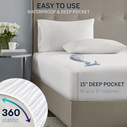 Serta Waterproof Heated Mattress Pad - Electric Bed Warmer with 10 Heat Settings, Auto Shut Off Timer, ETL Certified Electric Mattress Pad, Elastic Deep Pocket, Machine Washable, White Twin