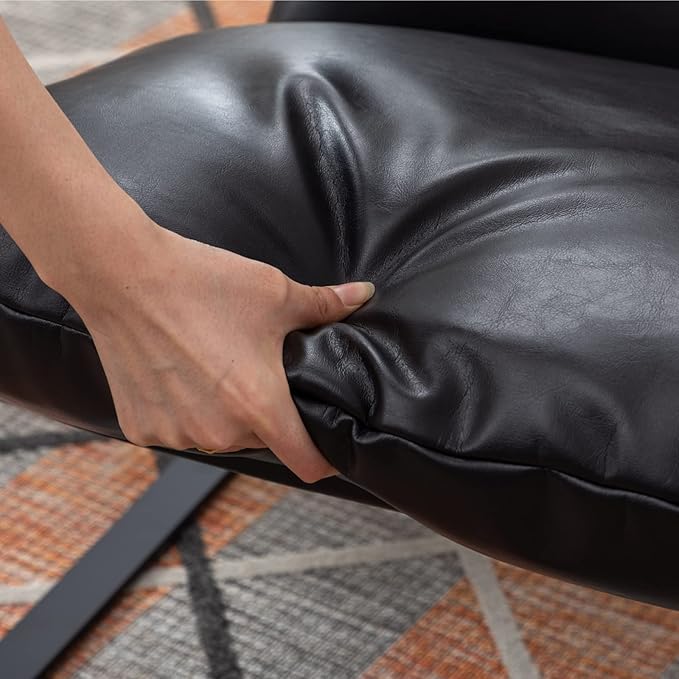 LukeAlon Modern PU Leather Accent Armchairs Set of 2, Upholstered Living Room Chairs with Metal Base Removable Thickened Cushion Sofa Chairs Comfy Lounge Chair for Bedroom Living Room Office, Black