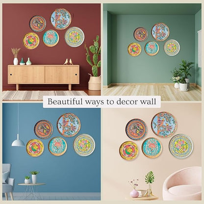 RITUALISTIC Madhubani Wall Plates for home decoration | Wall decor items for living room | Metal Wall décor | Gift items for unisex |wall art | Home Décor & Christmas Gift Items | Set of 5 plates
